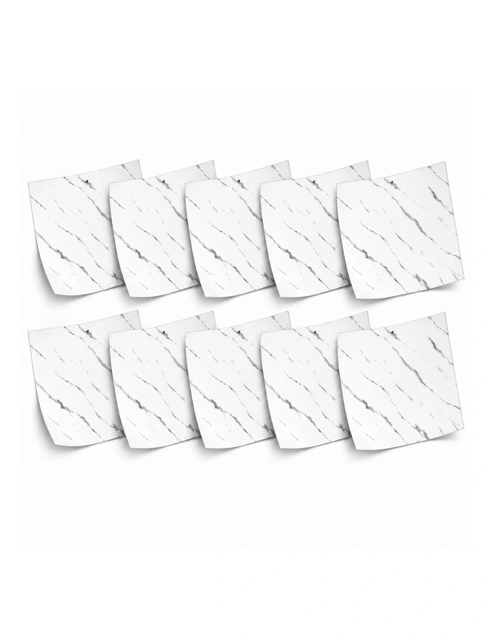 SOGA Peel & Stick Floor and Wall Tiles 60 x 60cm 10 Pack White Faux Marble image 1