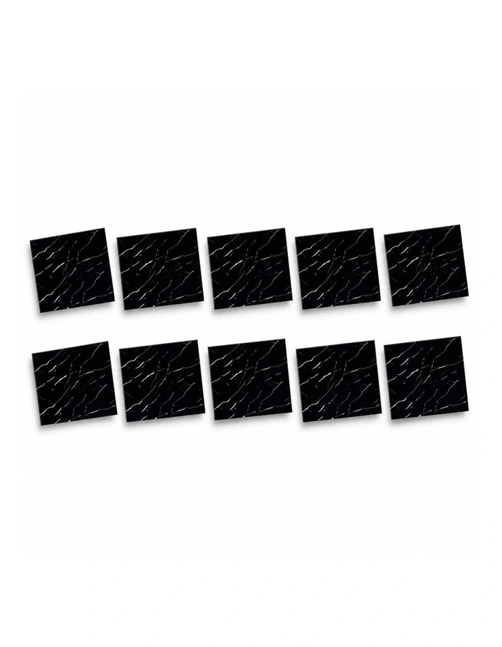SOGA Peel & Stick Floor and Wall Tiles 30 x 30cm 10 Pack Black Faux Marble image 1