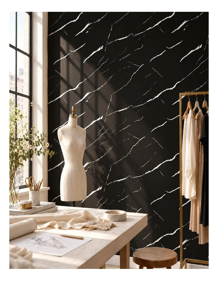 SOGA Peel & Stick Floor and Wall Tiles 30 x 30cm 10 Pack Black Faux Marble image 3