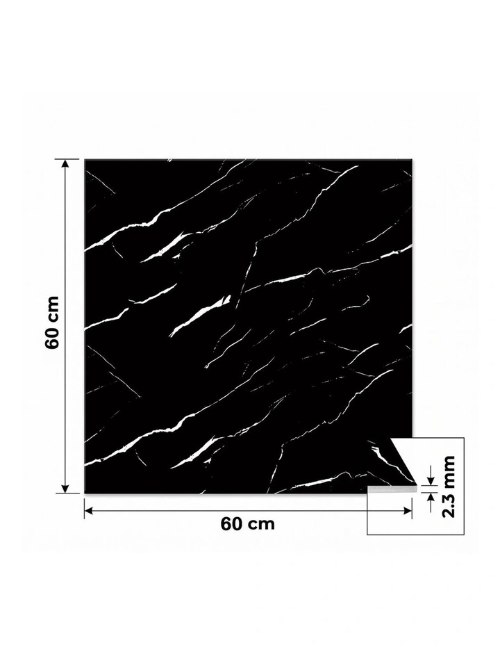 SOGA Peel & Stick Floor and Wall Tiles 60 x 60cm 10 Pack Black Faux Marble image 7
