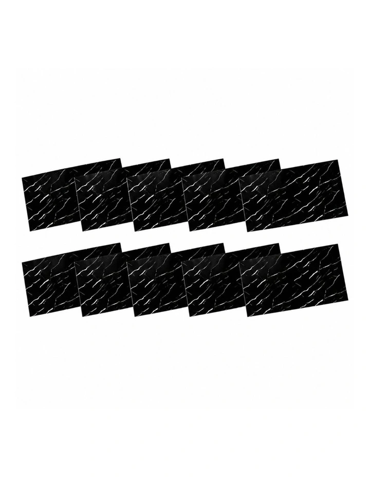 SOGA Peel & Stick Floor and Wall Tiles 30 x 60cm 10 Pack Black Faux Marble image 1