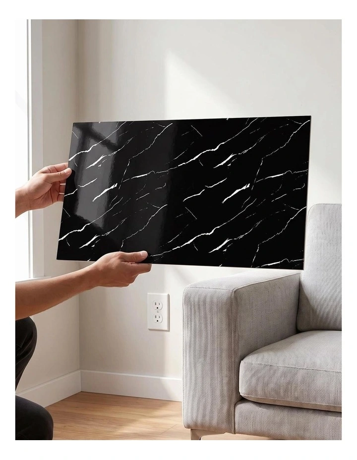 SOGA Peel & Stick Floor and Wall Tiles 30 x 60cm 10 Pack Black Faux Marble image 5