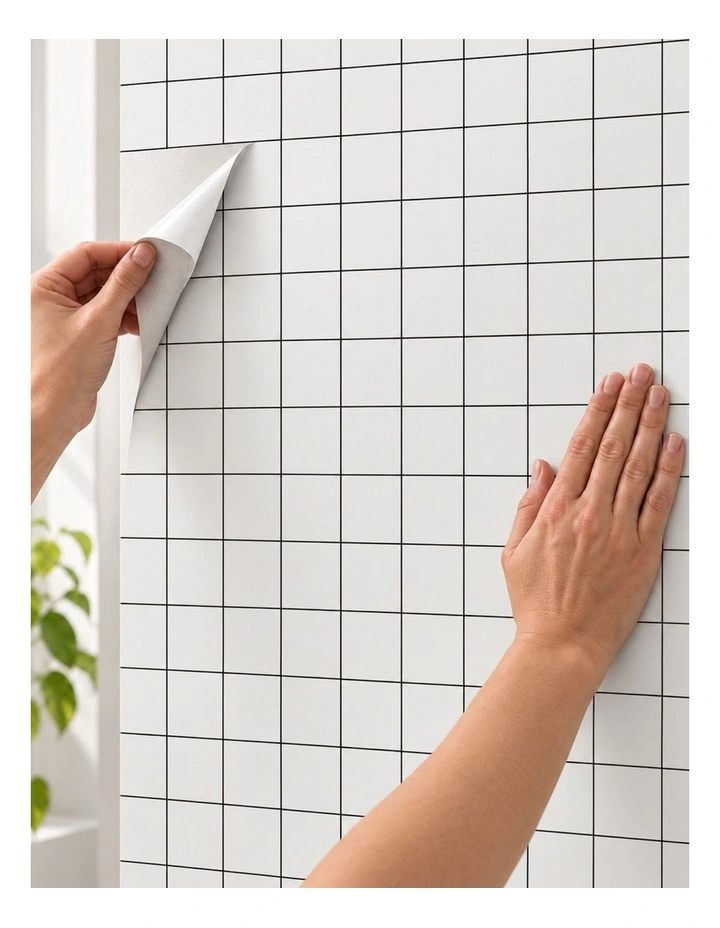 SOGA Peel & Stick Floor and Wall Tiles 30 x 30cm 10 Pack White Grid Tile Look image 6