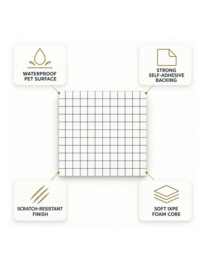 SOGA Peel & Stick Floor and Wall Tiles 60 x 60cm 10 Pack White Grid Tile Look image 7