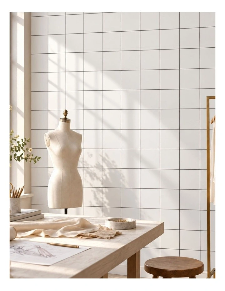 SOGA Peel & Stick Floor and Wall Tiles 30 x 60cm 10 Pack White Grid Tile Look image 3
