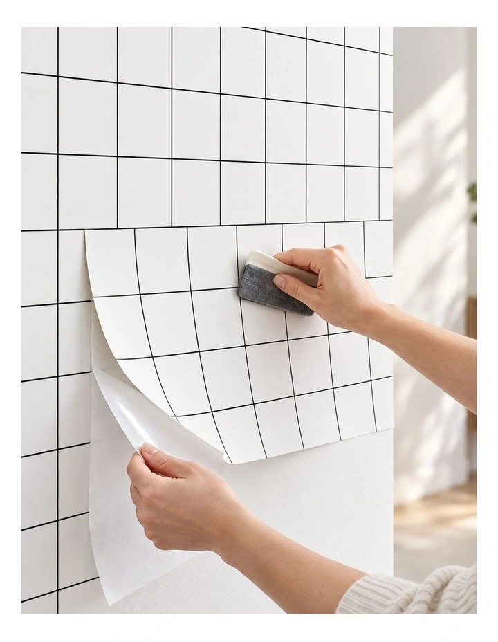 SOGA Peel & Stick Floor and Wall Tiles 30 x 60cm 10 Pack White Grid Tile Look image 4