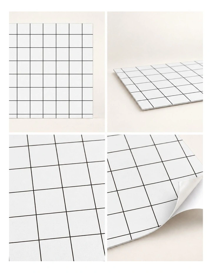 SOGA Peel & Stick Floor and Wall Tiles 30 x 60cm 10 Pack White Grid Tile Look image 5