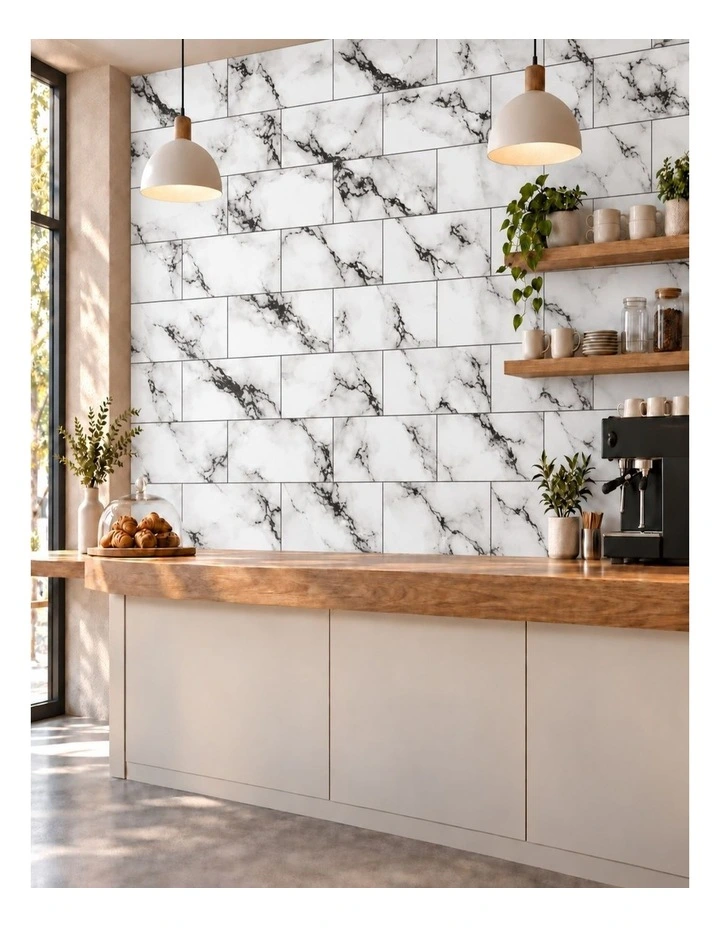 SOGA Peel & Stick Floor and Wall Tiles 30 x 30cm 10 Pack Black White Faux Marble image 3