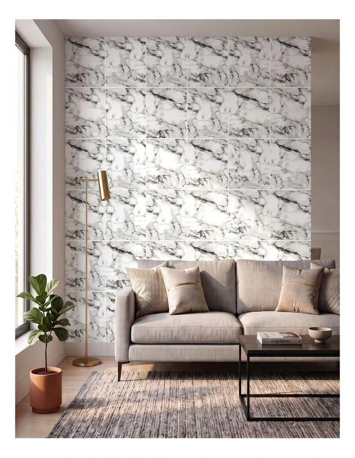 SOGA Peel & Stick Floor and Wall Tiles 30 x 30cm 10 Pack Black White Faux Marble image 4