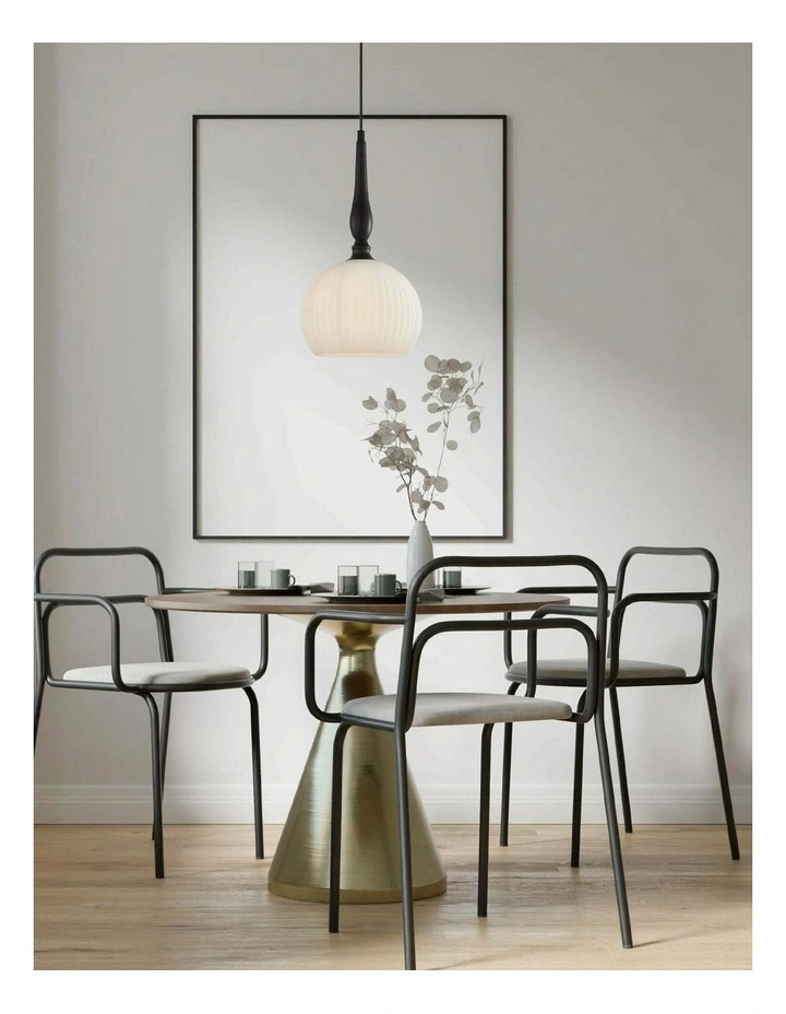 Caliz Interior Frosted Wine Glass Ribbed with Brass / Black Pendant Lights image 2