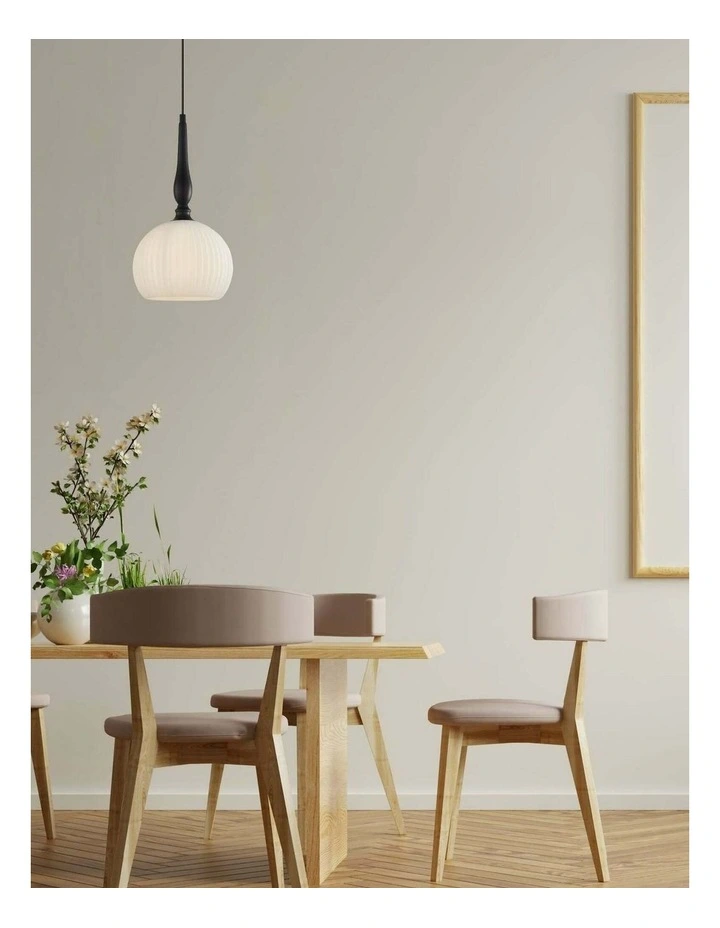 Caliz Interior Frosted Wine Glass Ribbed with Brass / Black Pendant Lights image 3