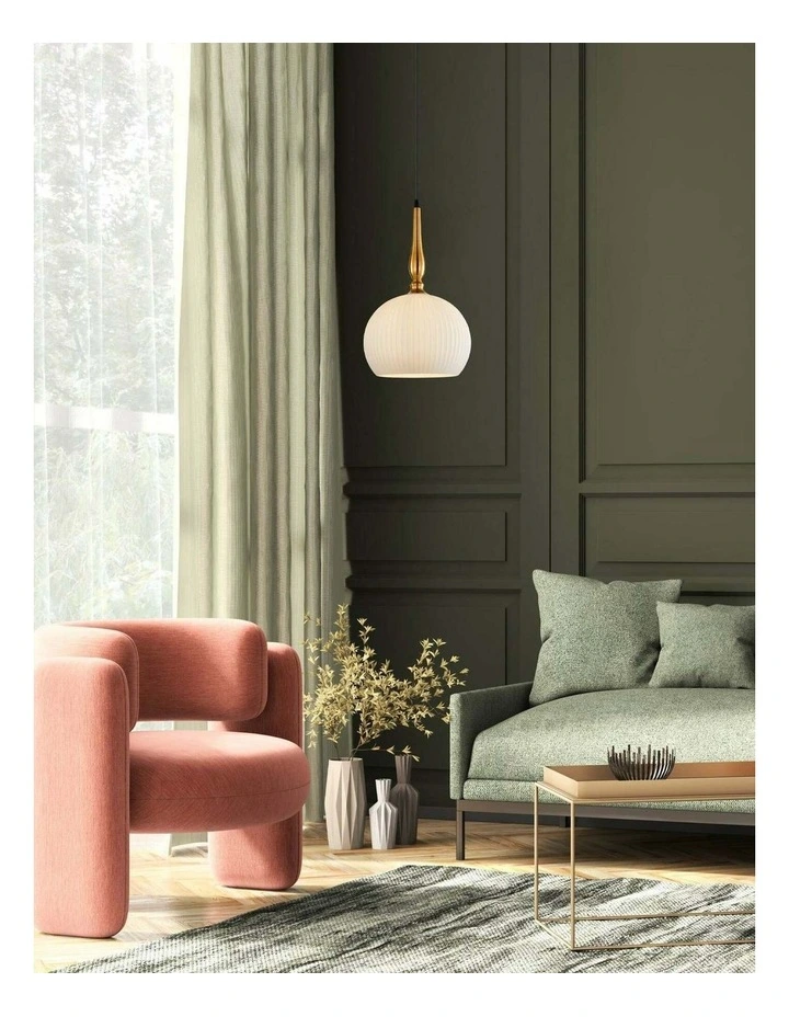 Caliz Interior Frosted Wine Glass Ribbed with Brass / Black Pendant Lights image 2