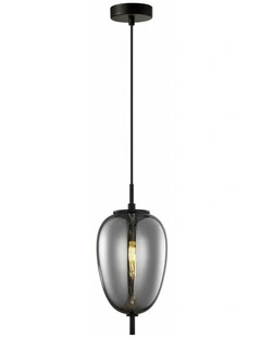 Pino Interior Opal Matte / Smokey Black Mirror Finish Glass Oval Pendant Lights