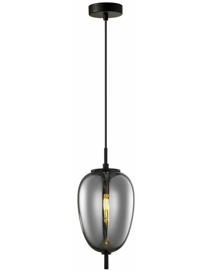 Pino Interior Opal Matte / Smokey Black Mirror Finish Glass Oval Pendant Lights image 1