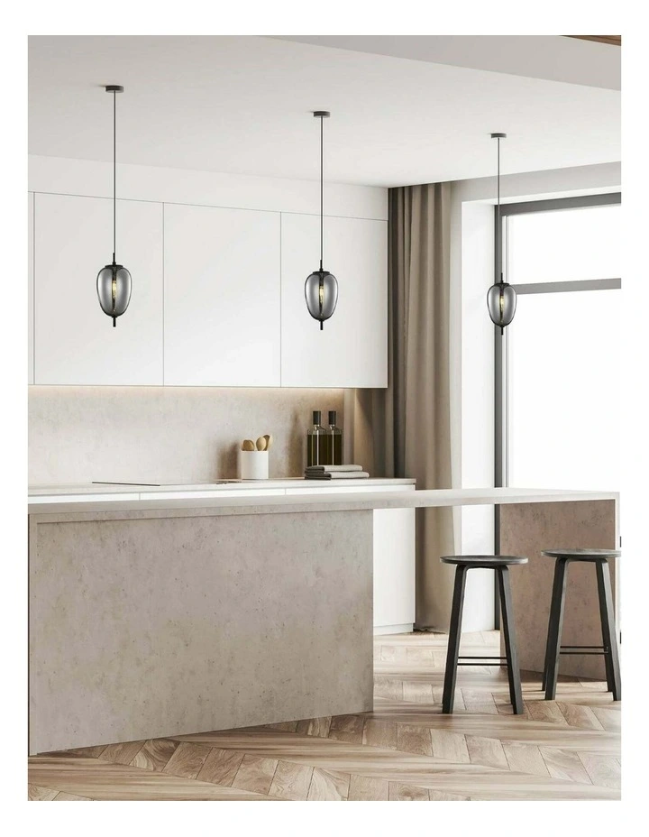 Pino Interior Opal Matte / Smokey Black Mirror Finish Glass Oval Pendant Lights image 2