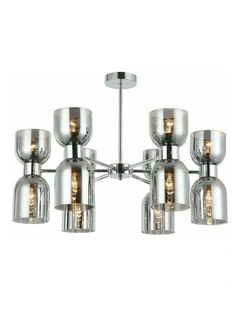 Clessidra Interior Mirror Finish Smokey Black / Opal Glass Ellipse x12 Round Base Pendant Lights