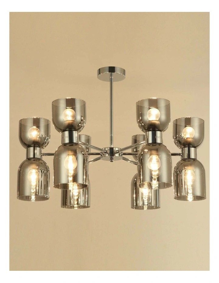 Clessidra Interior Mirror Finish Smokey Black / Opal Glass Ellipse x12 Round Base Pendant Lights image 3