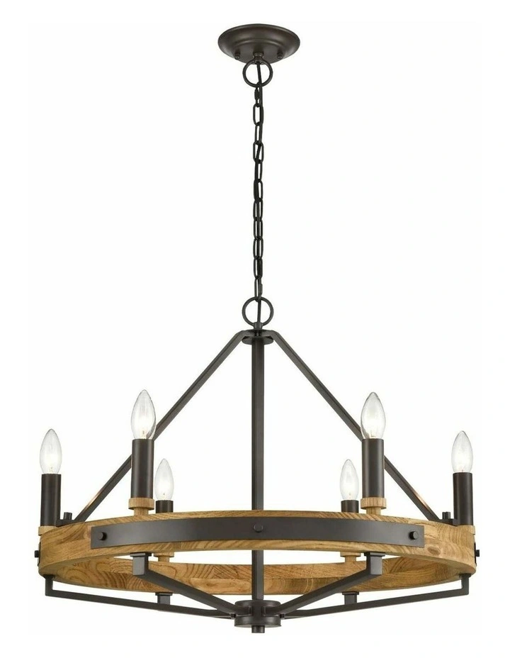 Funale Interior Candelabra Natural Wood / Oak Wood 6-Light Pendant Lights image 1