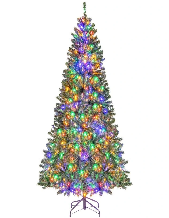180/210cm Pre-Lit Artificial Christmas Tree with Multicolor LED Lights image 1