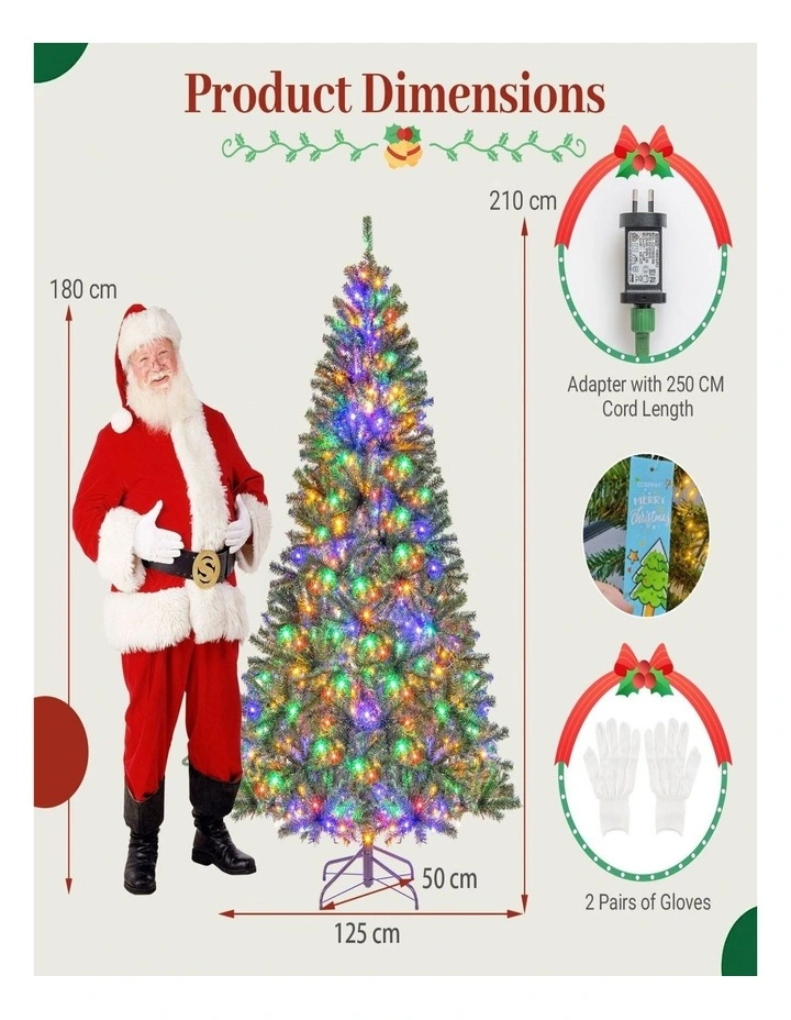 180/210cm Pre-Lit Artificial Christmas Tree with Multicolor LED Lights image 2