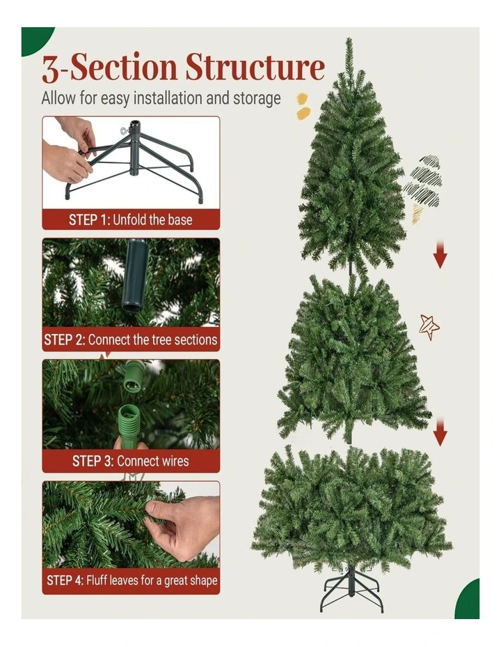 180/210cm Pre-Lit Artificial Christmas Tree with Multicolor LED Lights image 3
