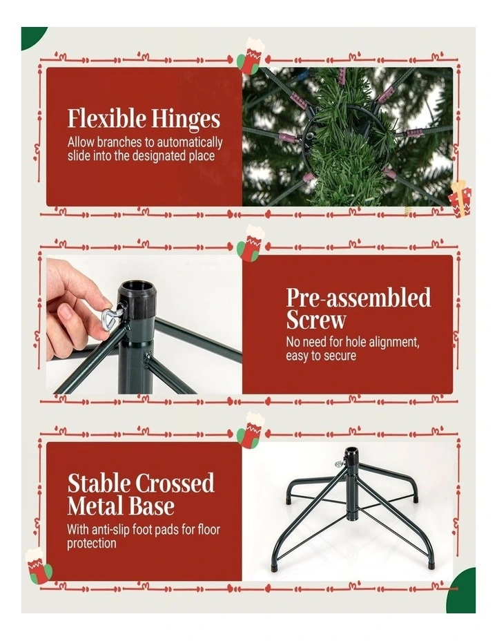 180/210cm Pre-Lit Artificial Christmas Tree with Multicolor LED Lights image 4