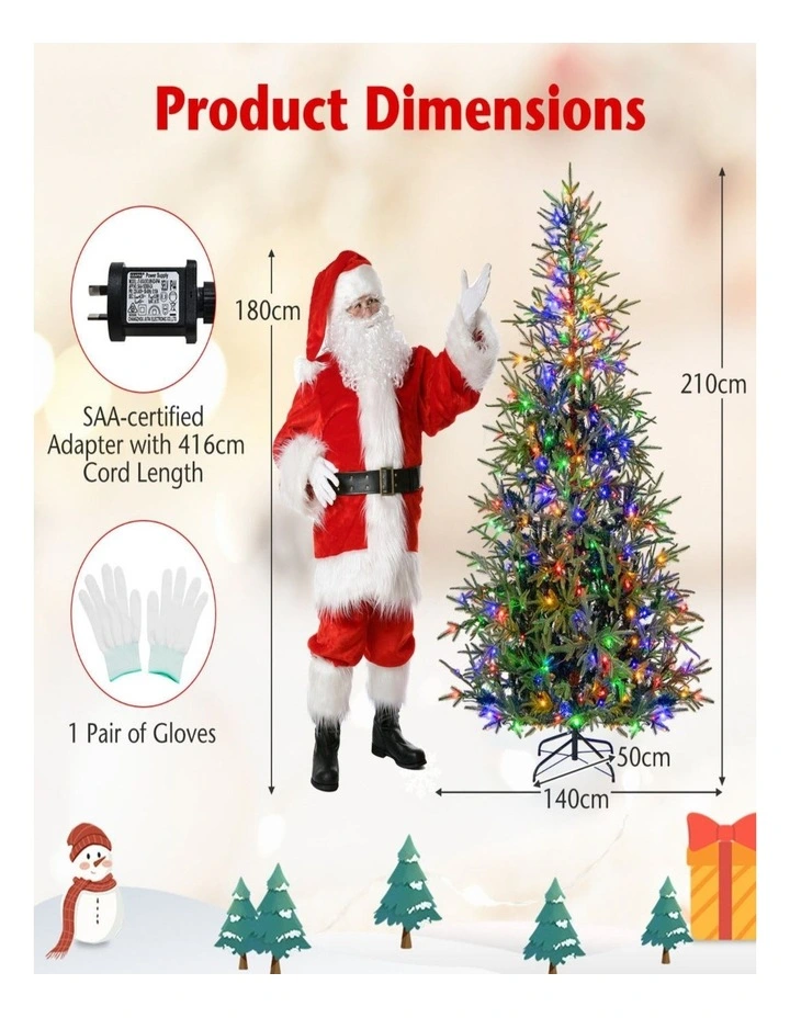 1.8m/2.1m Pre-Lit Artificial Christmas Tree with 250/300 Warm White Lights image 4