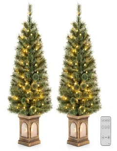 125cm Artificial Entrance Christmas Trees with Cement-Filled Base & Pine Needles - 2 Pack