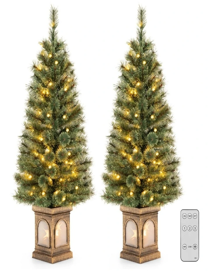 125cm Artificial Entrance Christmas Trees with Cement-Filled Base & Pine Needles - 2 Pack image 1