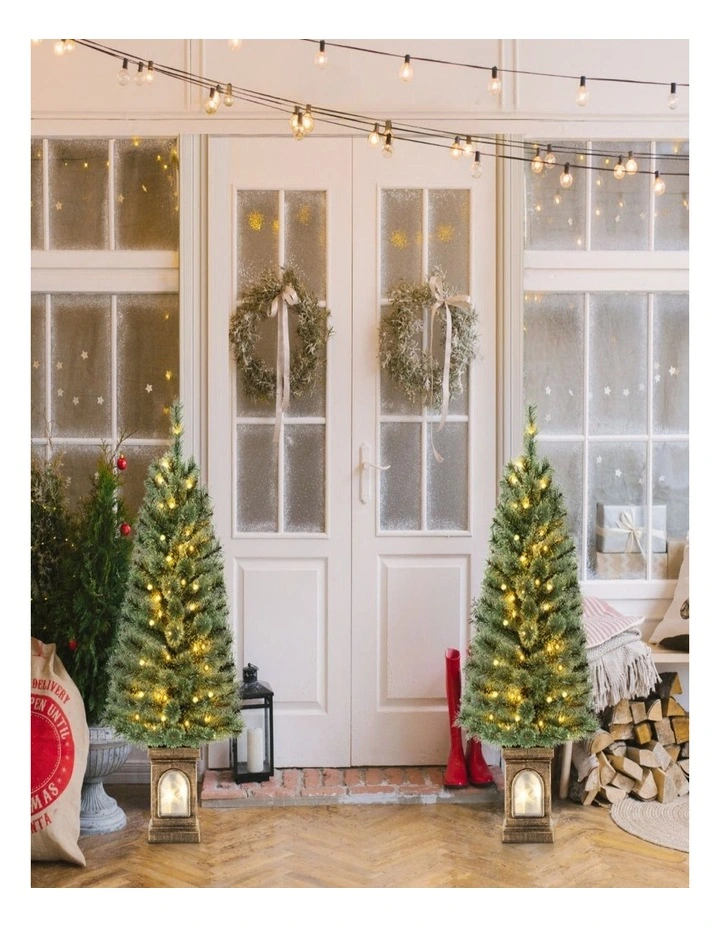 125cm Artificial Entrance Christmas Trees with Cement-Filled Base & Pine Needles - 2 Pack image 4