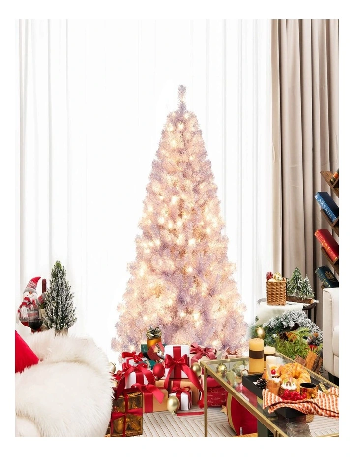 1.8m/2.25m Pre-Lit Tinsel Artificial Christmas Tree with 688/1300 Branch Tips image 2