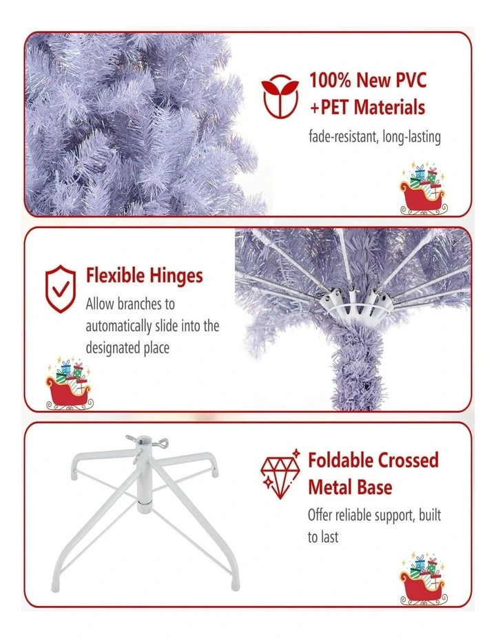 1.8m/2.25m Pre-Lit Tinsel Artificial Christmas Tree with 688/1300 Branch Tips image 5