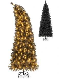 Pre-Lit Black Artificial Halloween Christmas Tree with Bendable Top