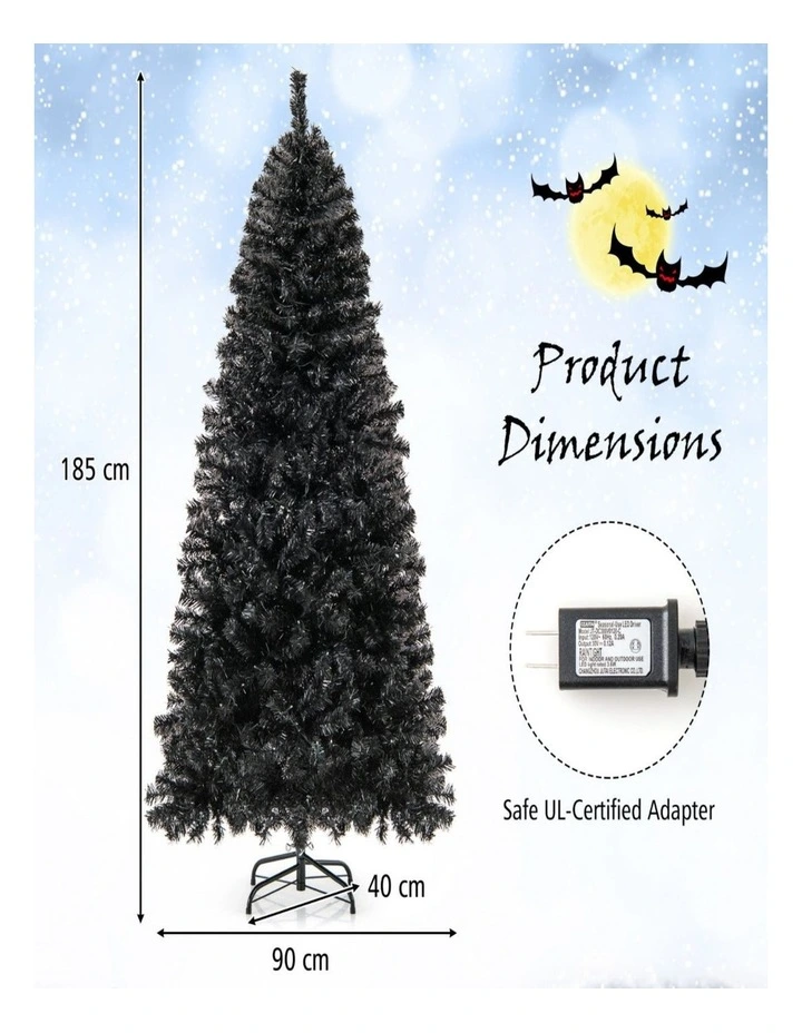 Pre-Lit Black Artificial Halloween Christmas Tree with Bendable Top image 3