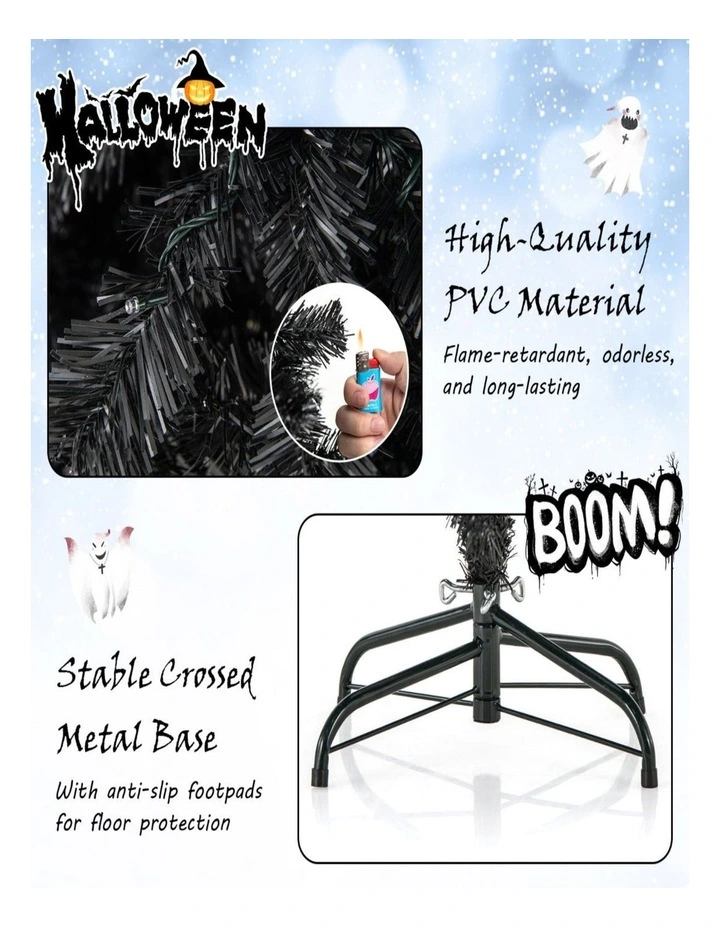 Pre-Lit Black Artificial Halloween Christmas Tree with Bendable Top image 4