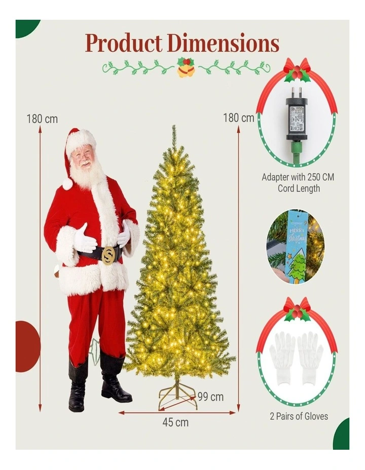 180/210cm Pre-Lit Artificial Christmas Tree with 635/989 Lush PVC Tips image 3