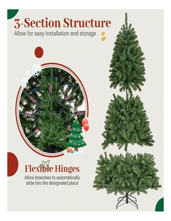180/210cm Pre-Lit Artificial Christmas Tree with 635/989 Lush PVC Tips image 4