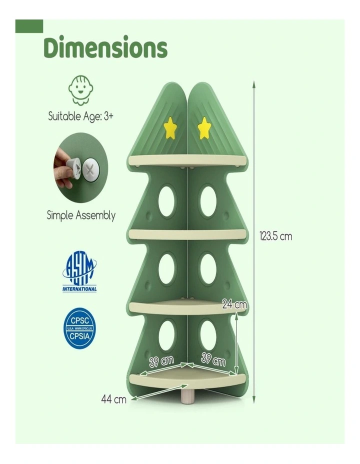 Green 4-Tier Christmas Tree Toddler Bookcase for Kids' Rooms image 2
