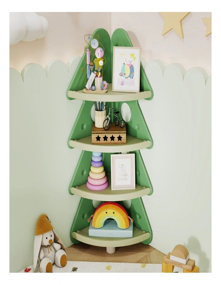Green 4-Tier Christmas Tree Toddler Bookcase for Kids' Rooms image 3