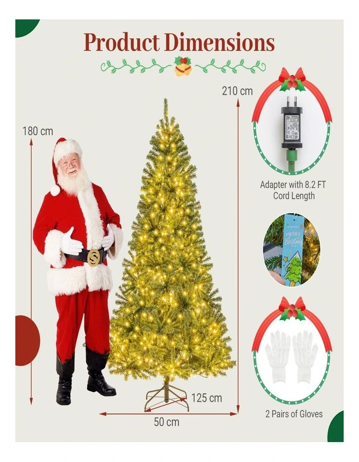 180/210cm Pre-Lit Artificial Christmas Tree with 635/989 Lush PVC Branch Tips image 3