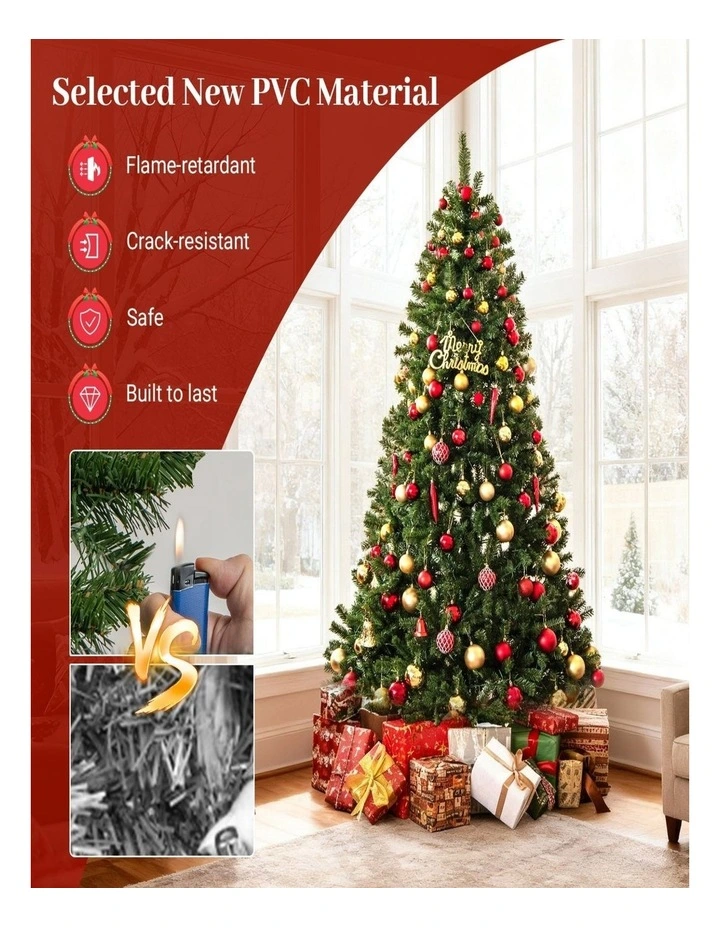 180/210cm Pre-Lit Artificial Christmas Tree with 635/989 Lush PVC Branch Tips image 4