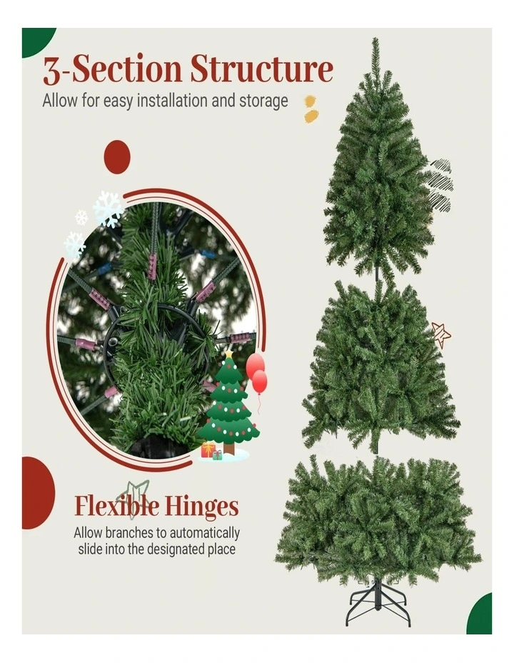 180/210cm Pre-Lit Artificial Christmas Tree with 635/989 Lush PVC Branch Tips image 5