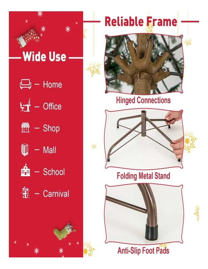 195cm Pre-Lit Artificial Christmas Tree with LED Lights & Automatic Timer image 3