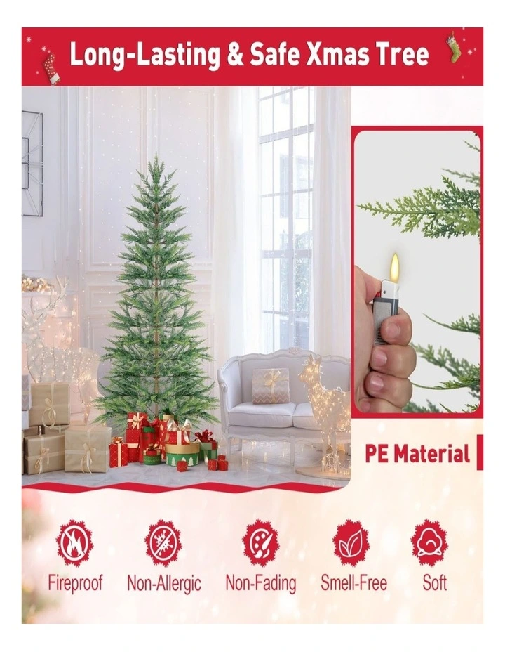 195cm Pre-Lit Artificial Christmas Tree with LED Lights & Automatic Timer image 4