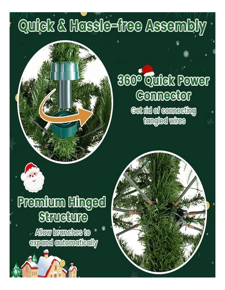 3.6m Pre-Lit Hinged Artificial Christmas Tree with 2517 PVC/PE Branch Tips image 3