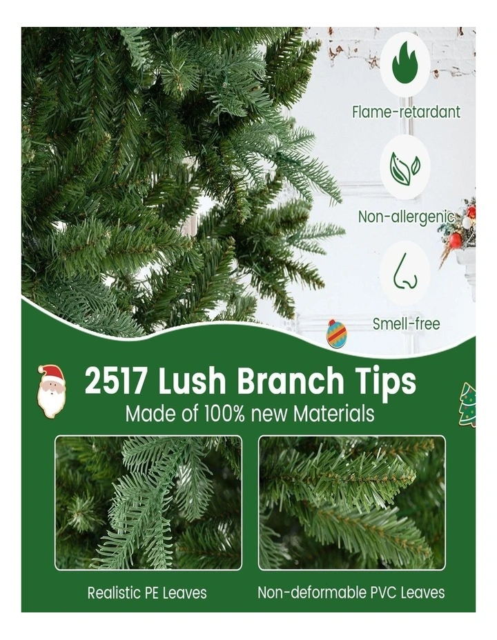 3.6m Pre-Lit Hinged Artificial Christmas Tree with 2517 PVC/PE Branch Tips image 4