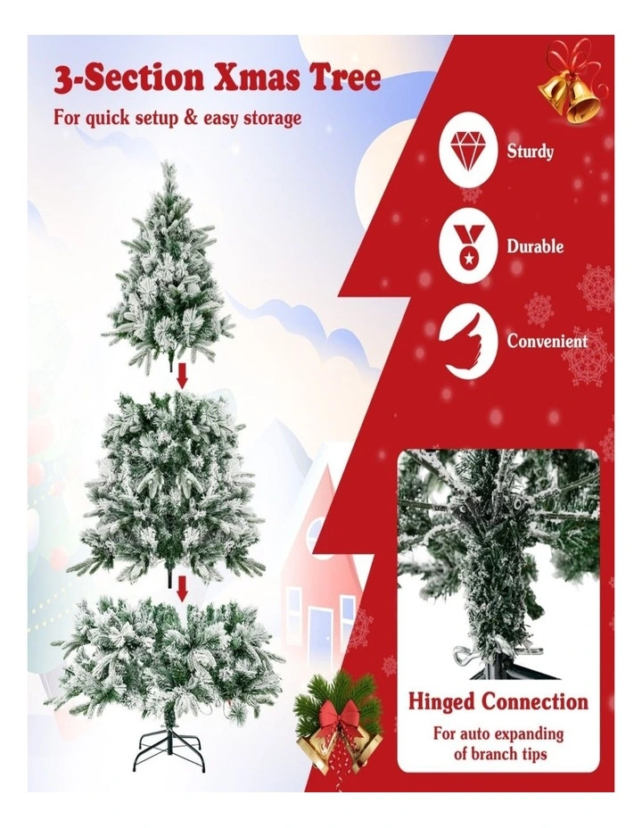 186cm Pre-Lit Christmas Tree with 250 Warm White LEDs & Pine Needles image 3