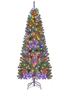 180/210cm Pre-Lit Artificial Christmas Tree with Multicolor LED Lights