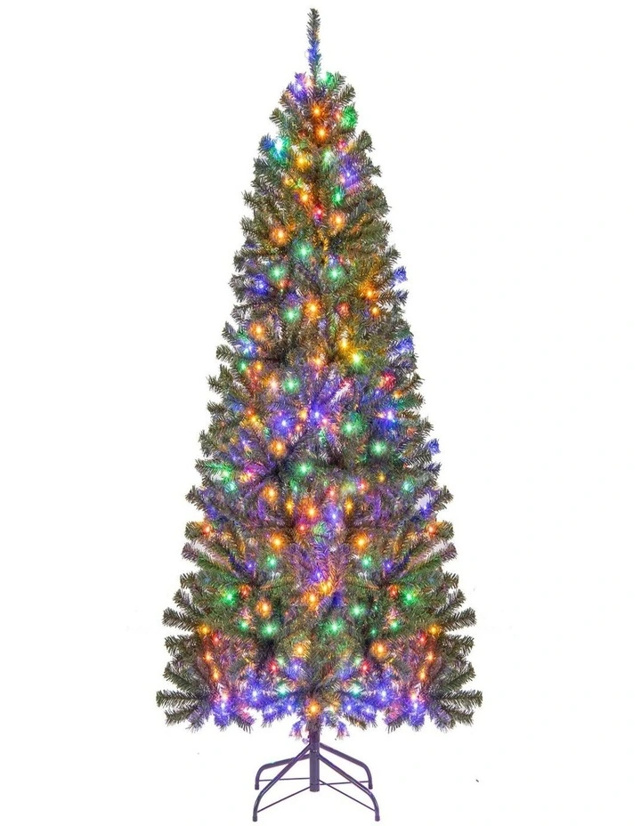 180/210cm Pre-Lit Artificial Christmas Tree with Multicolor LED Lights image 1