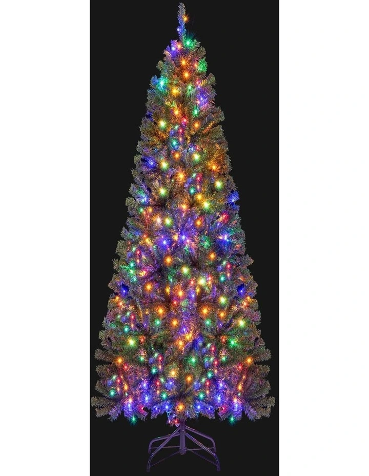 180/210cm Pre-Lit Artificial Christmas Tree with Multicolor LED Lights image 2